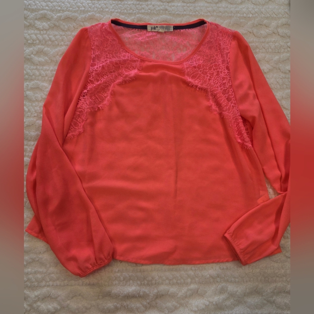 Jolt Neon Coral Lace Shoulder Blouse – Size S